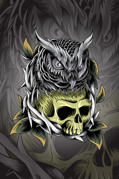 Skull with owl vector illustration