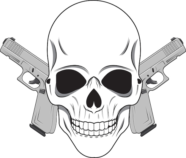 Vector skull with pistol