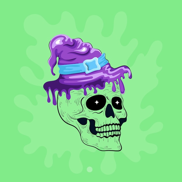 Vector a skull with purple hat and purple hat that says 