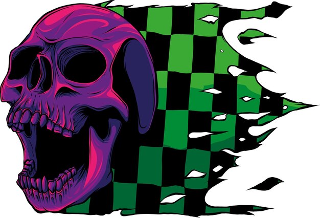 Skull with race flag vector illustration