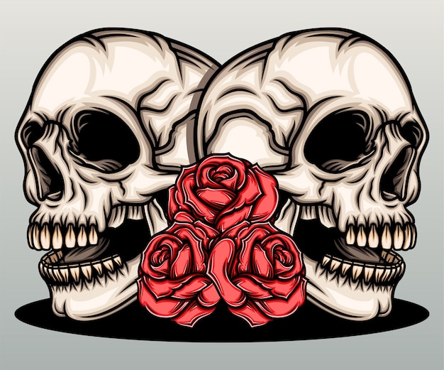 Skull with red rose.