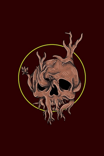 Skull with roots vector illustration