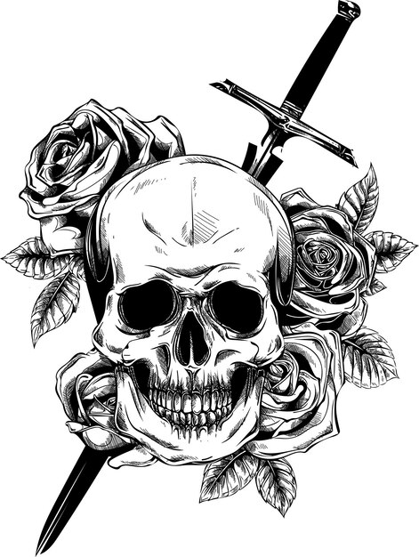 A skull with roses on white background