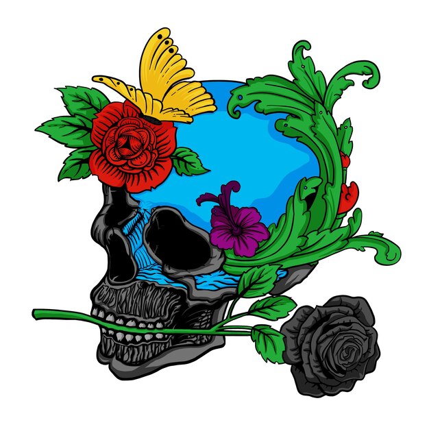 Vector skull with roses