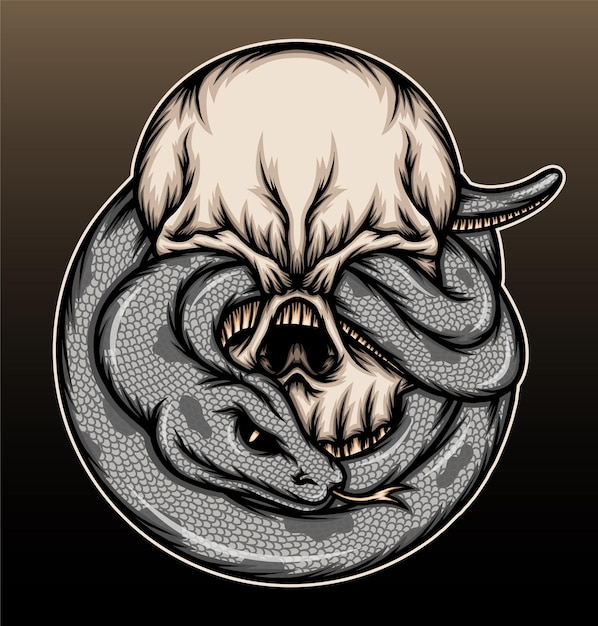 Vector skull with snake illustration.