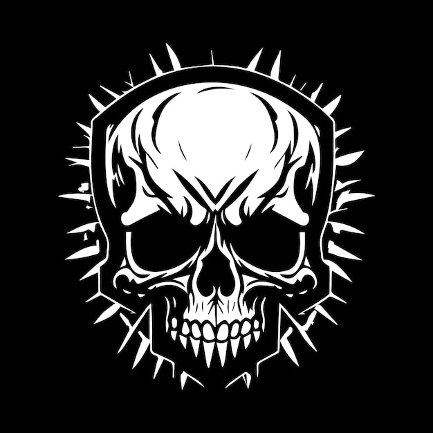 A skull with a spiked shield and the word skull on it