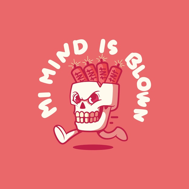 Skull with TNT inside running vector illustration. Funny, badge, brand design concept.