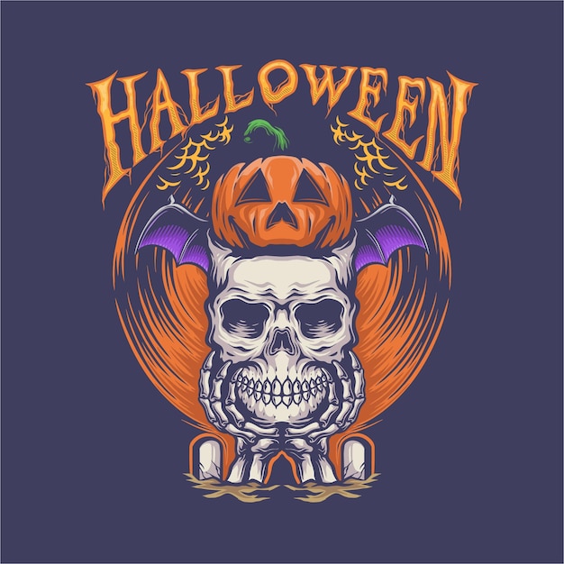 skull with wings halloween head vector illustration