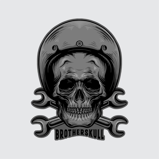 Vector a skull with a wrench and the words brothers skull on it