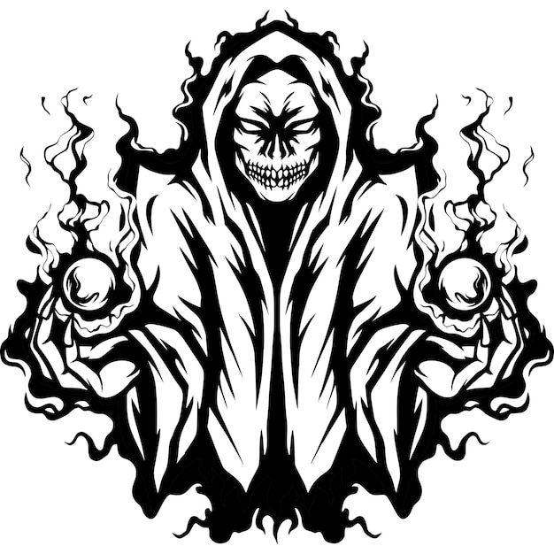 Skull Wizard Mascot Illustration Silhouette