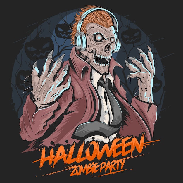 Skull Zombie Dj Music Party Halloween element vector