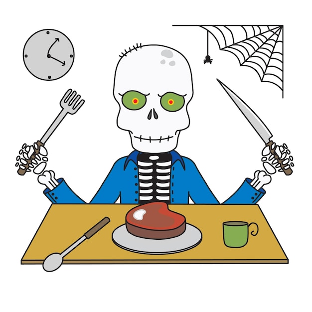 Vector skull zombie having dinner