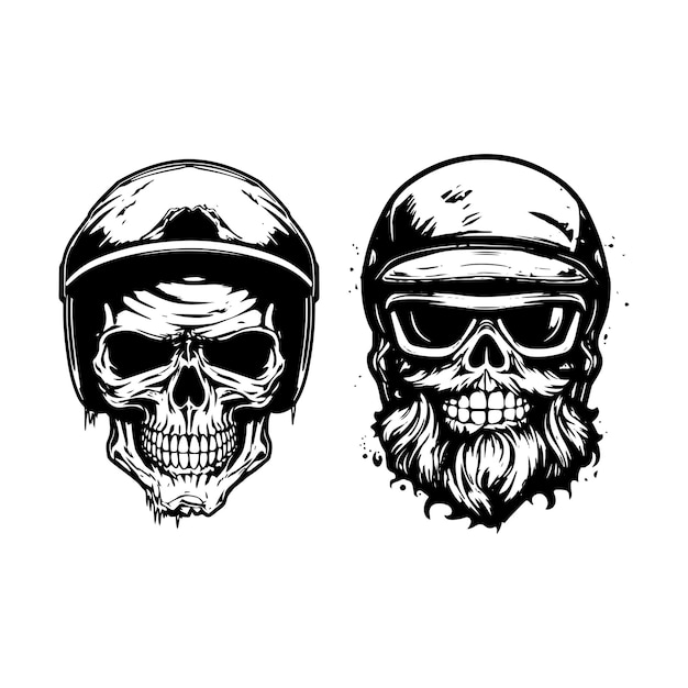 Vector skull zombie wearing motorcycle biker helmet logo