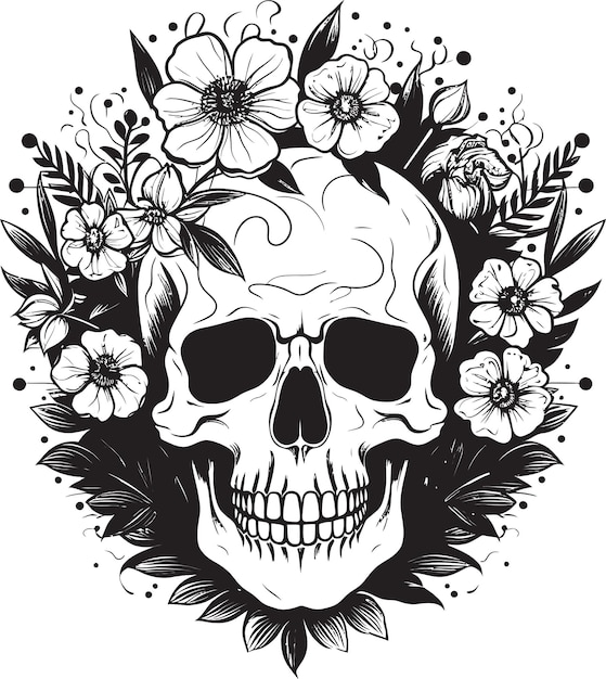 Vector skulls in bloom thick lineart artistic interpretationspetal power thick lineart flowers wi