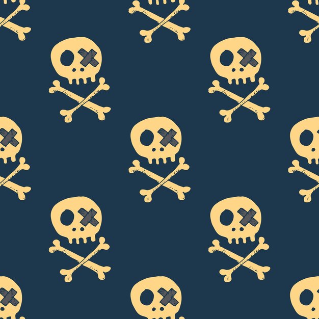 Skulls and bones Seamless pattern Cartoon Vector illustration