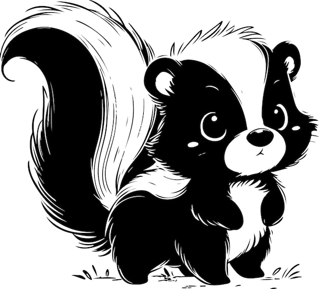 Vector skunk black outline children coloring book illustration