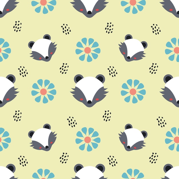 Vector skunk and flower animal vector seamless pattern background