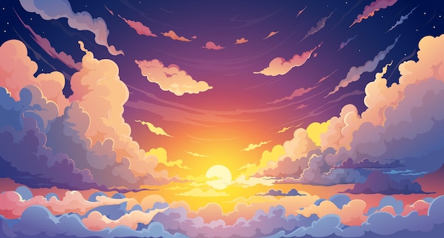 アニメ 夕日 背景の雲と夕日