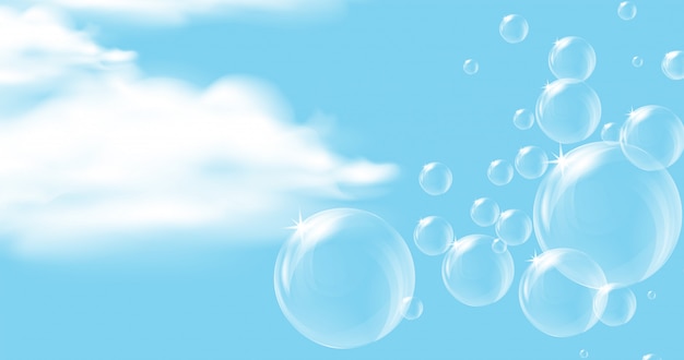 Sky background with clear bubbles floating