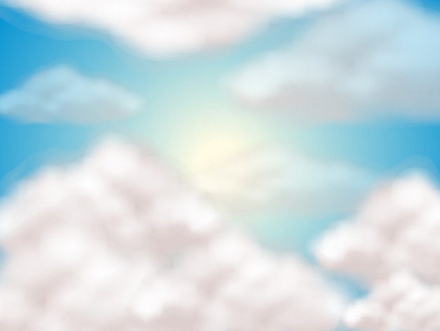 Vector sky background with fluffy clouds