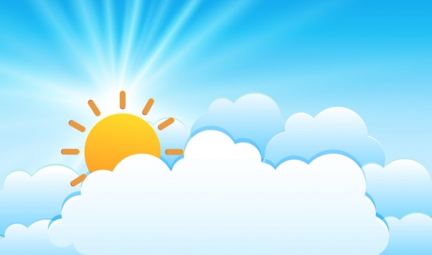 Vector sky background with sun behind the clouds