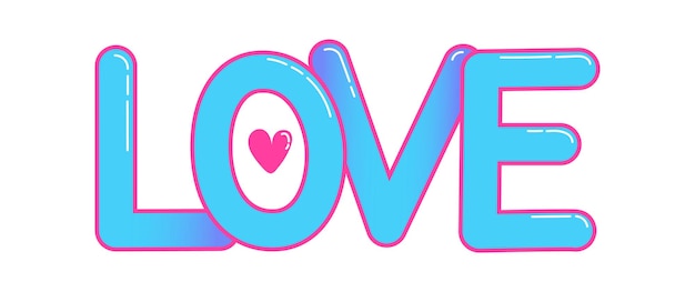 Sky blue love word with pink stroke and heart