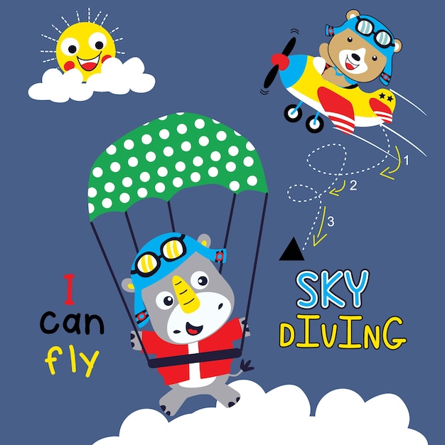 Sky diving animal cartoon vector