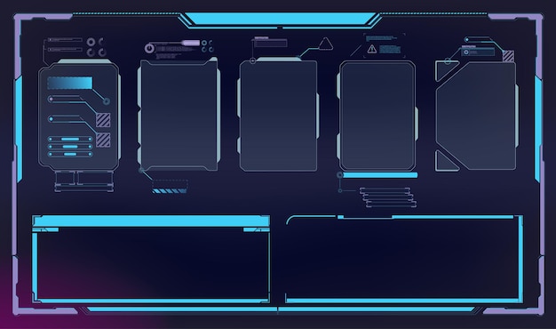 Sky-fi digital hi-tech collection in hud style. magic circle teleport podium