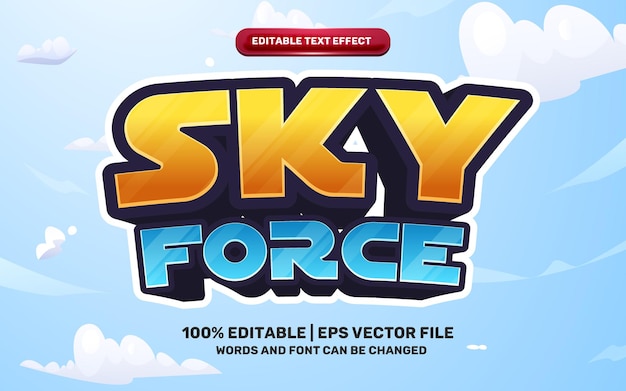 Sky force game cartoon comic hero 3d editable text effect