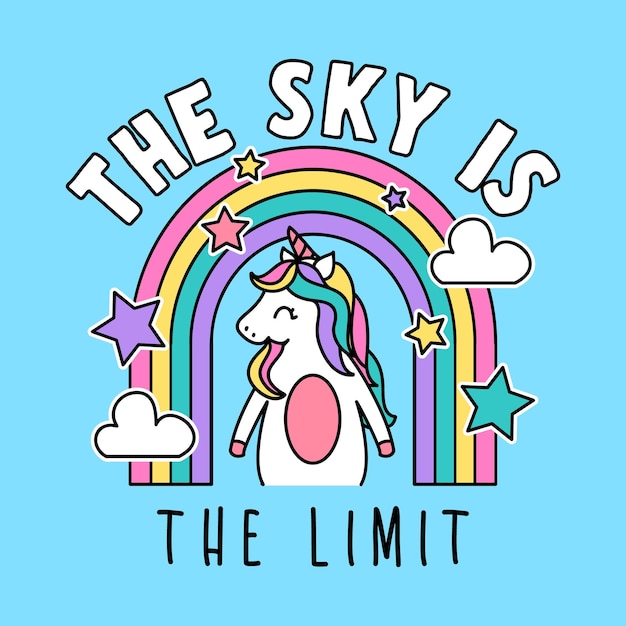 Vector the sky is the limit unicorn with rainbow