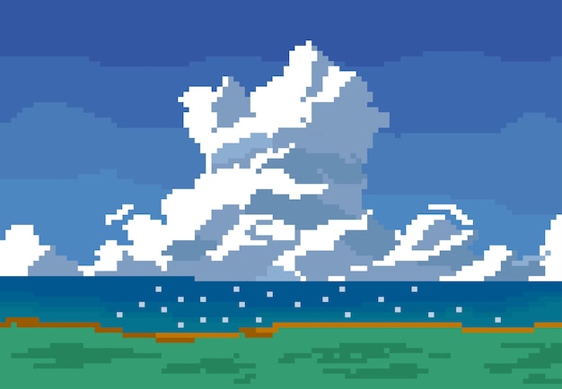 небо и земля в стиле пиксель-арт