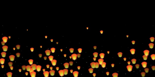 Vector sky lanterns floating in the night sky