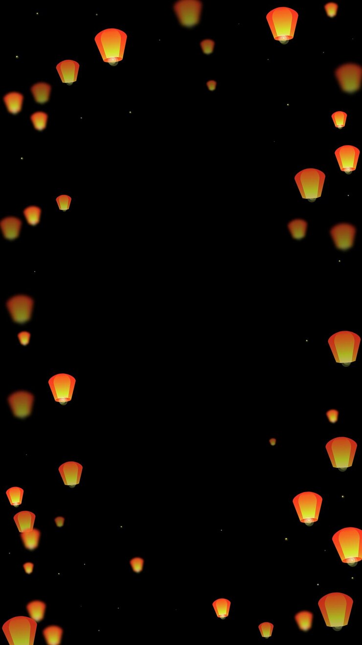 Vector sky lanterns floating in the night sky