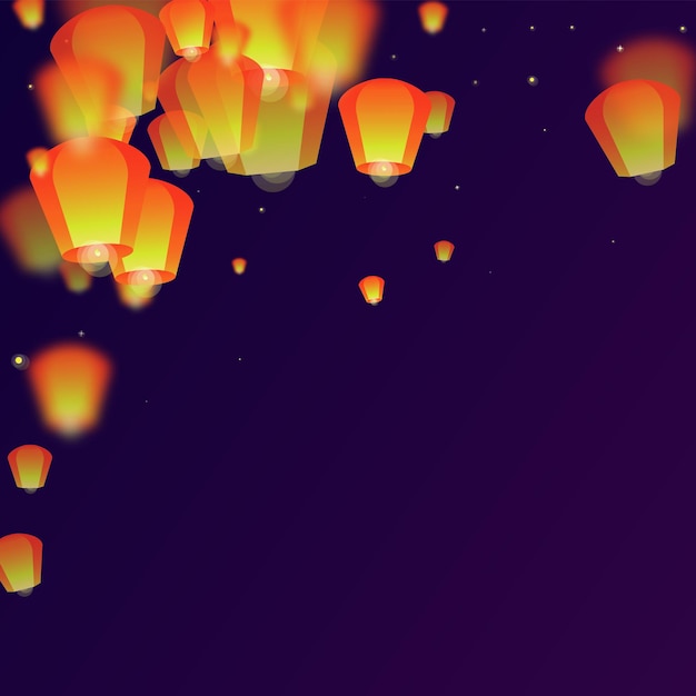 Sky lanterns floating in the night sky