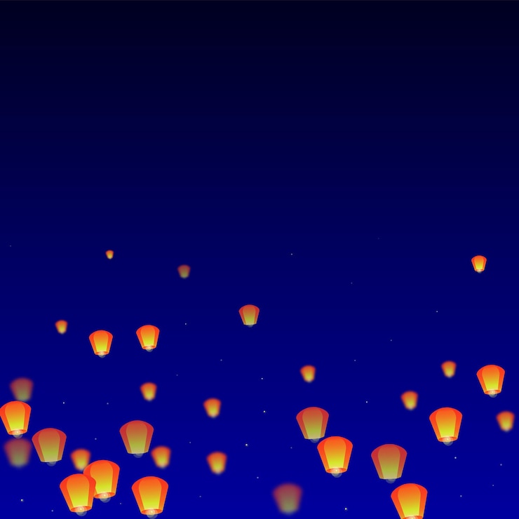 Vector sky lanterns floating in the night sky