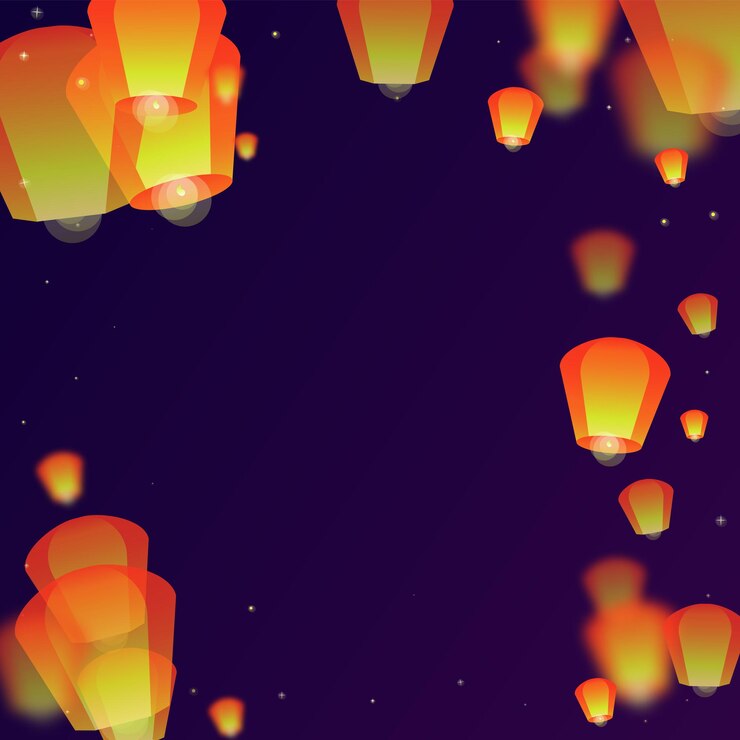 Vector sky lanterns floating in the night sky