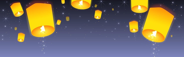 Vector sky lanterns in the night sky