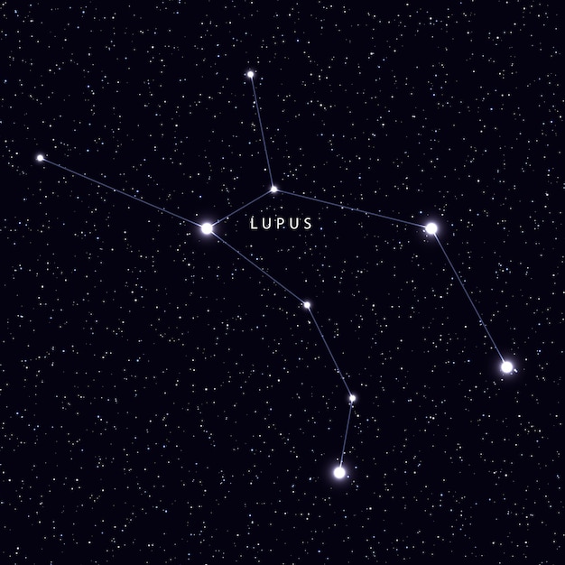 Sky map with the name of the stars and constellations. astronomical symbol constellation lupus