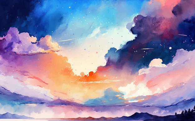 sky painting watercolor