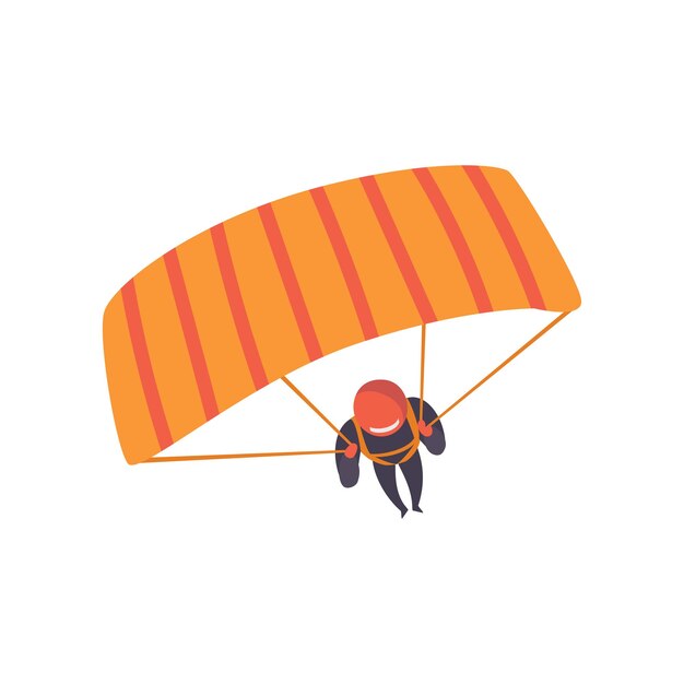 Vector skydiver descending with a parachute wing extreme sport leisure activity concept vector illustration isolated on a white background