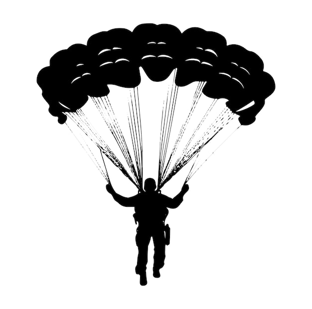 Vector skydiver die met parachutesilhouetvector vliegt