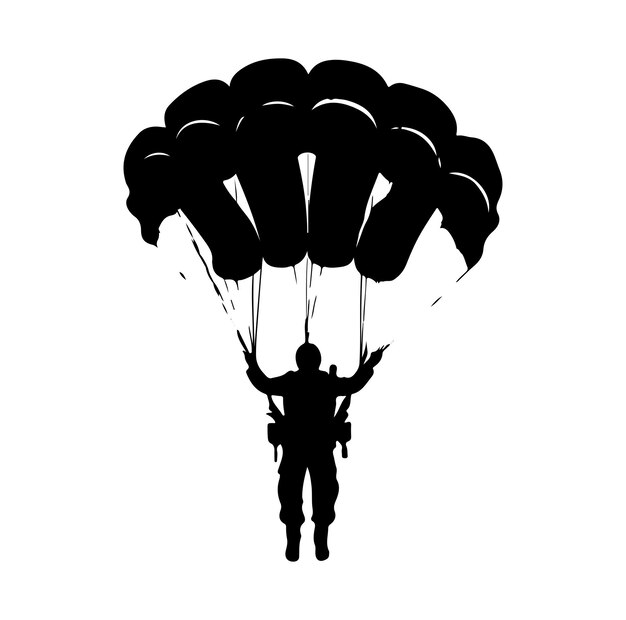 skydiver flying with parachute silhouette vector