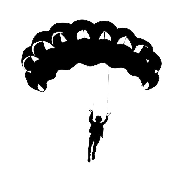 Vector skydiver flying with parachute silhouette vector