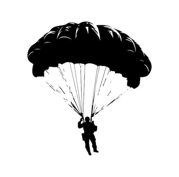 Vector skydiver flying with parachute silhouette vector