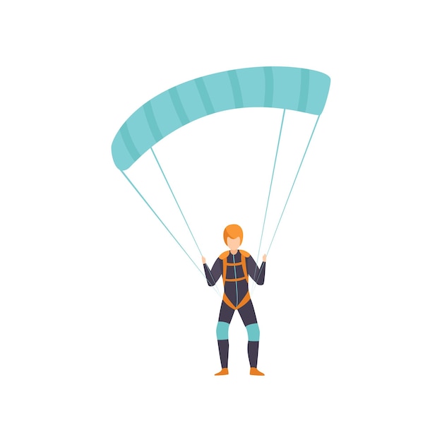 Skydiver flying with a parachute skydiving parachuting extreme sport vector Illustration isolated on a white background