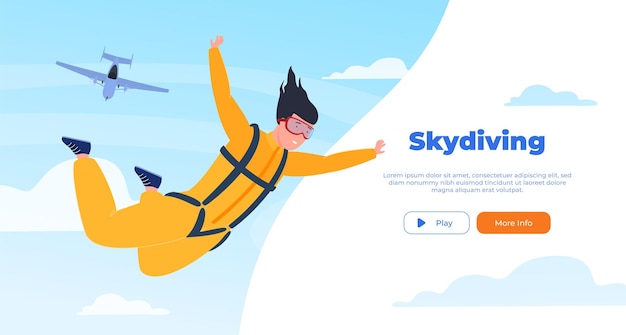 Skydiver People jump with a parachute from an airplane Extreme sport Vector illustration