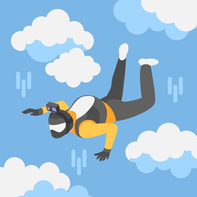 Vector skydiver shooting video on action camera during free fall isometric background vector illustration