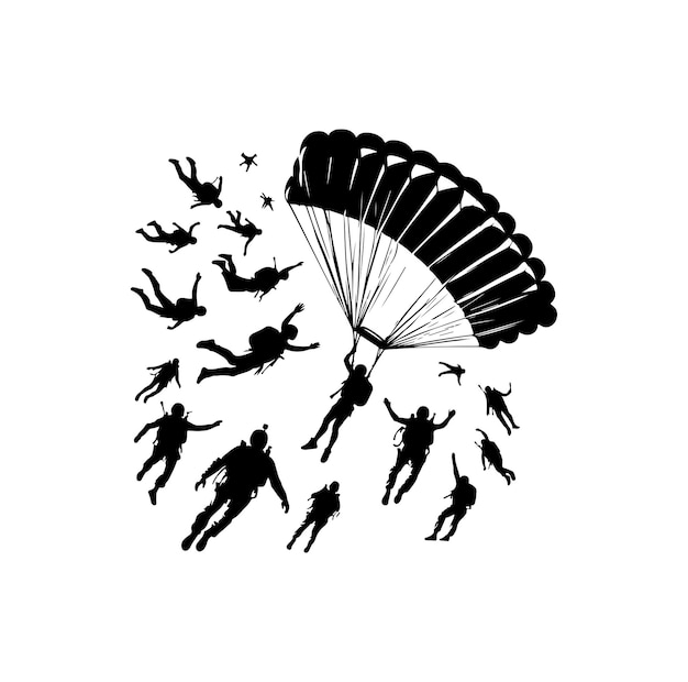 Vector skydiver silhouette parachuting vector illustration