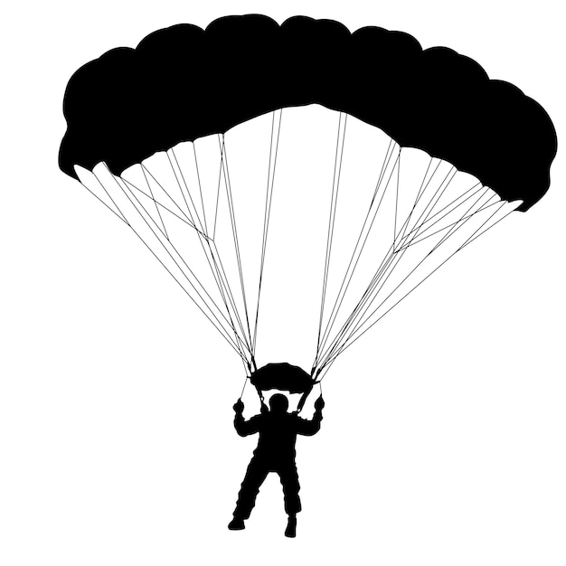 Skydiver silhouetten parachutespringen op een witte achtergrond