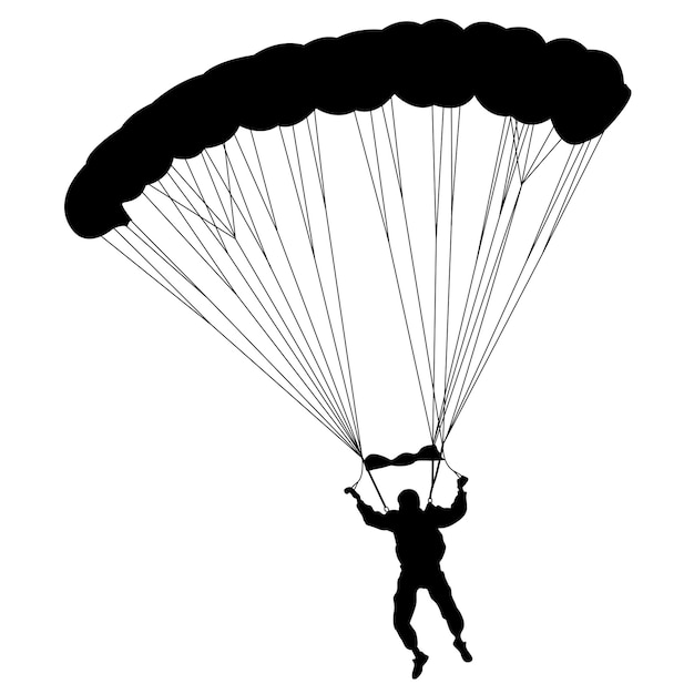 Силуэты парашютистов прыгают с парашютом на векторной иллюстрации